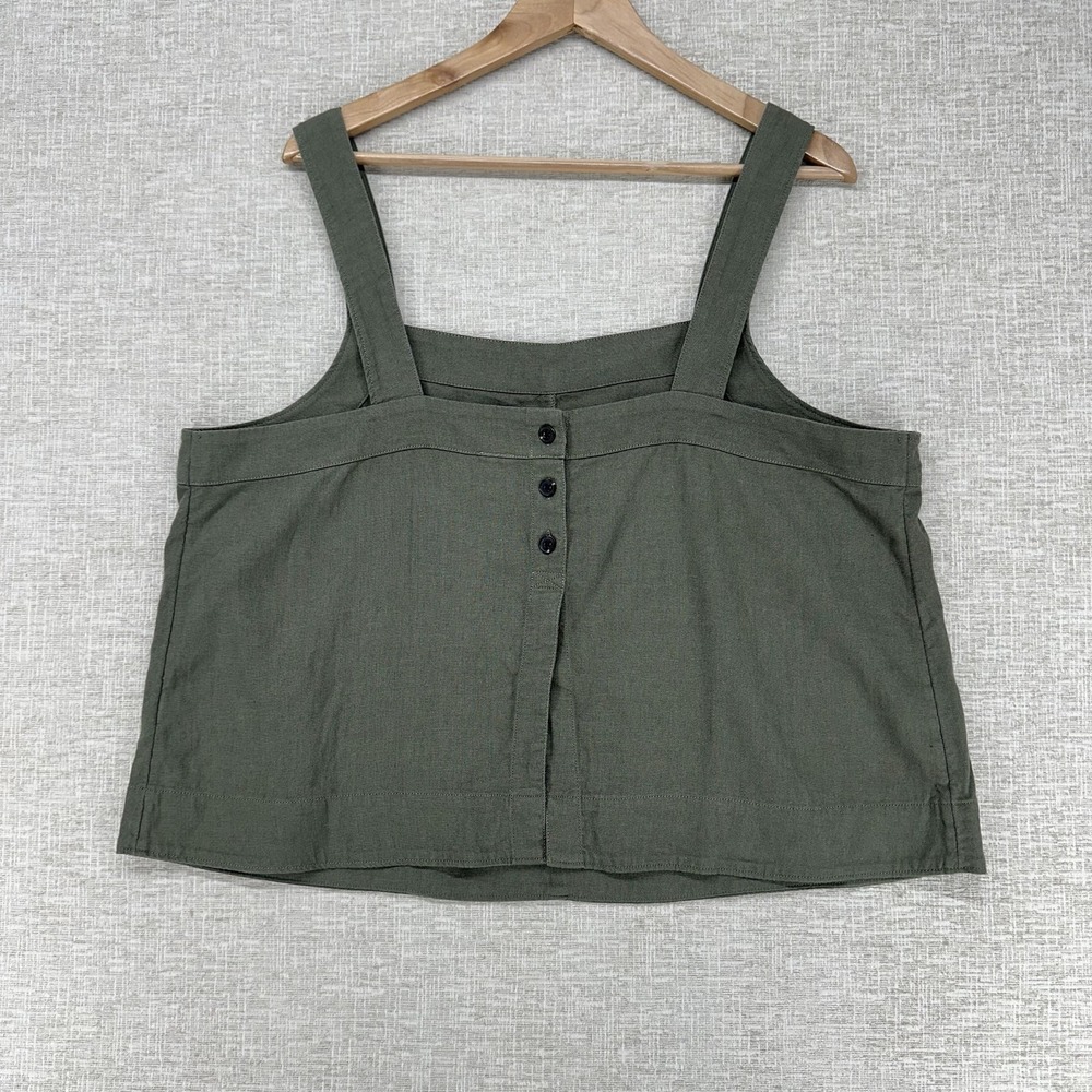 Melrose And Market Tank Top Womens XL Green Linen Blend Square Neck Button Front